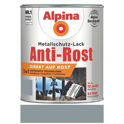 Alpina Metallschutzlack matt – Hellgrau, 2,5L - Metallfarben mit 3-in-1-Rostschutz-Technologie, ideal für dauerhaften Korrosionsschutz und witterungsbeständig für Gartenmöbel und Zäune.