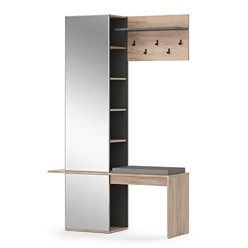 Vicco Flurgarderobe Adeline - Modernes Design in Eiche Anthrazit - Garderobe mit kratzfester Melaminharzbeschichtung, bietet mehrere Ablageflächen und einen praktischen Spiegel für optimalen Stauraum und Stil im Flur.