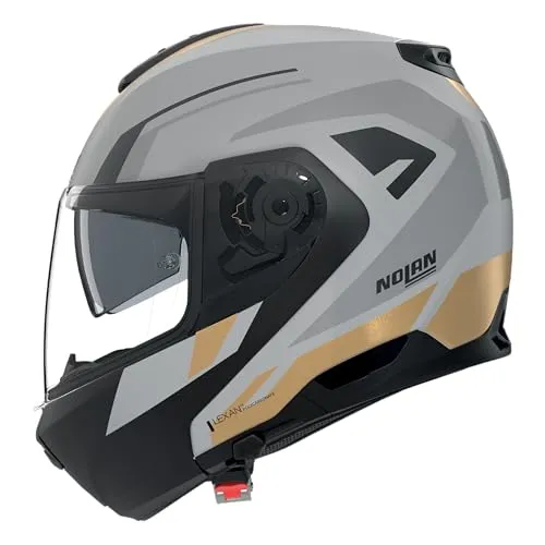 Nolan N100-6 Cinetico 360 Klapphelm - Matt Hellgrau/Grau/Schwarz/Gold - Größe M - Vielseitiger Klapphelm aus Polycarbonat mit Dual Action Öffnungssystem. Ideal für Touren und den täglichen Gebrauch. Bietet hohen Komfort durch verstellbaren Sonnenschutz und Airbooster Technologie.