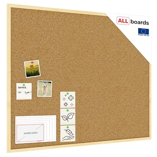 ALLboards Pinnwand TK108D – Naturkork mit Holzrahmen, 100 x 80 cm - Präsentation: Robuste Pinnwand aus Naturkork mit selbstheilender Oberfläche, ideal zum Anheften von Notizen und Bildern. Flexibel im Hoch- oder Querformat montierbar.