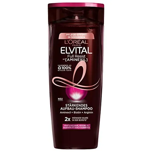 L'Oréal Paris Shampoo gegen Haarausfall durch Haarbruch, Für kraftloses, brüchiges Haar, Mit Biotin, Provitamin B5 und Arginin, Elvital Full Resist Power Booster Haarshampoo, 1 x 300 ml