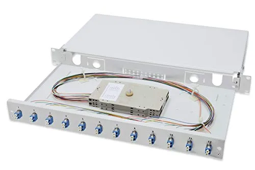 DIGITUS LWL Spleißbox 12 Kupplungen - LC - OS2-1HE 19-Zoll - Single-Mode Duplex - Mit Spleiß-Kassette - Rack-Einbau