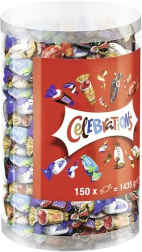 Celebrations Schokoriegel Blisterbox, 1435g - Schokolade, 8 verschiedene Sorten in praktischer Runddose, ideal zum Teilen und Naschen, perfekt für Feiern oder als Snack.