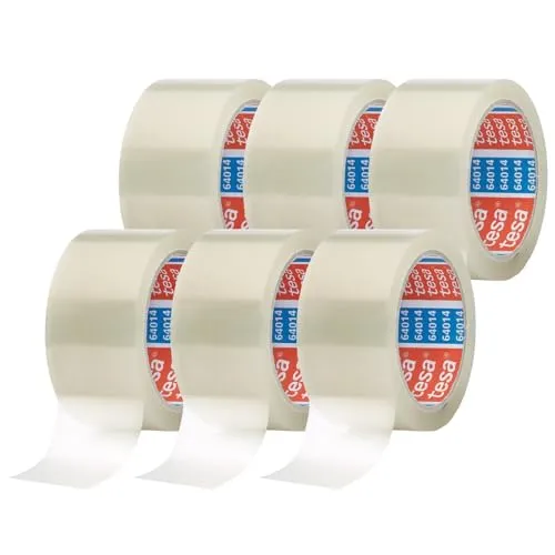 tesa tesapack 64014 Paketklebeband - geräuscharmes Paketband zum Verpacken von Paketen und Versandkartons - Transparent - 6 Rollen Klebeband - je 66 m x 50 mm