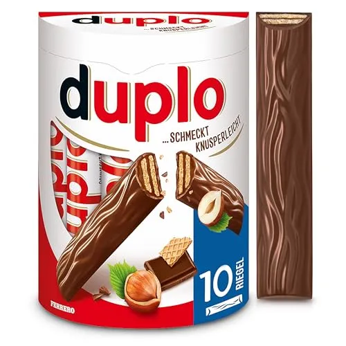 Duplo Einzelriegel – Knusperleichtes Schokoladenerlebnis - Schokoladenriegel mit feiner Nugatcreme und zarten Waffeln, ideal zum Teilen oder Genießen. 10 einzeln verpackte Riegel für puren Genuss – der Klassiker von Ferrero!