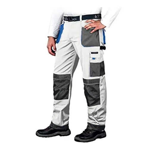 Leber&Hollman LH-FMN-T_WSN46 Schutzhose - Arbeitshosen in Weiß-Grau-Blau, Größe 46 mit 270 g/m², ausgestattet mit zahlreichen praktischen Taschen für optimale Funktionalität und Komfort bei der Arbeit.