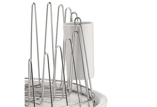 Alessi A Tempo Geschirrständer mit Besteckbehälter - Abtropfgestelle - Eleganter Geschirrabtropfer aus Edelstahl mit geschwungenem Design, inklusive praktischem Besteckbehälter für stilvolles Trocknen.