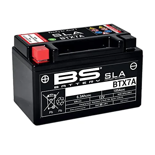 BS Battery 300672 BTX7A AGM SLA Motorrad Batterie - Wartungsfreie Premium Motorradbatterie mit extrem hoher Qualität, ideal für Yamaha, MV Agusta und mehr. Sofort startklar mit 12V / 6Ah / 90CCA.