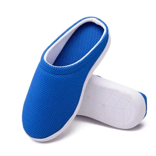 Best Direct® Stepluxe® Slippers - Atmungsaktive Gel Schuhe mit Bambusfasern, Blau - Hausschuhe für den Sommer, atmungsaktiv durch Mesh-Obermaterial und mit komfortabler Gel-Dämpfung. Ideal für Pflegeberufe, Größen 35-46.