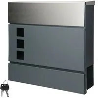 ECD Germany Edelstahl Briefkasten Anthrazit/Silber mit Zeitungsfach - Moderner Edelstahlbriefkasten mit großem Postfach, integrierter Zeitungsrolle und sicherem Zylinderschloss. Ideal für den Schutz Ihrer Post vor Feuchtigkeit und Schmutz.