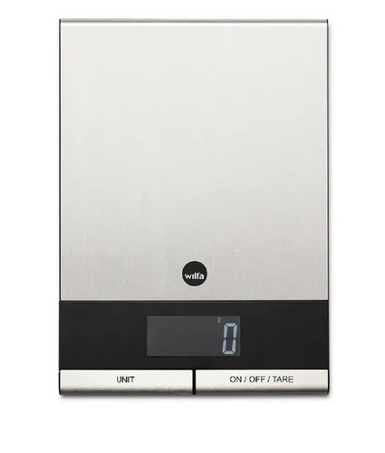 Wilfa GRAM STÅL Küchenwaage - 5 kg Kapazität aus Edelstahl - Küchenwaage mit präzisen 1 Gramm Intervallen, großem LCD-Display und automatischer Abschaltung. Ideal für Backen und Kochen, leicht verstaut und vielseitig in der Anwendung.