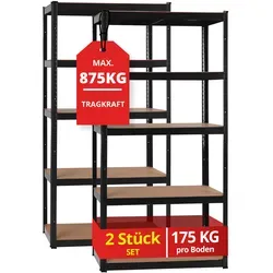 Stagecaptain Heavyrack Lagerregal mit Holzböden - Robustes Lagerregal für Werkstatt und Keller, max. Tragkraft 875 kg mit 5 variabel montierbaren Böden, ideal auch als Werkbank nutzbar.