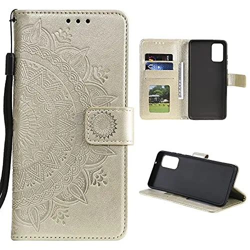 CoverKingz Handy Case kompatibel mit Samsung Galaxy A72 - Handy Cover mit Kartenfach Phonecase - Smartphone Hülle klappbar Motiv Mandala Gold