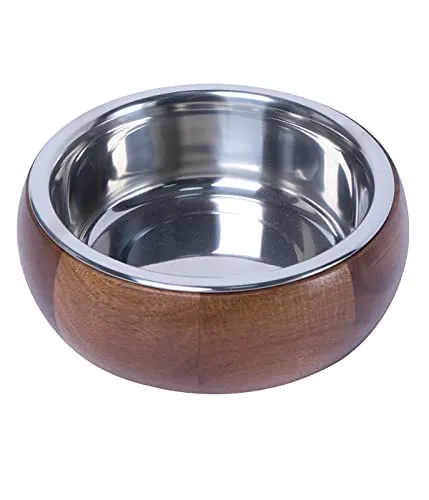 Dehner Lieblinge Hunde-Napf - 23 cm, Holz Edelstahl, braun, elegantes Design und spülmaschinenfeste Edelstahlschale