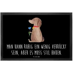 Mr. & Mrs. Panda Fußmatte Hund Blume - Stylische Fußmatte für den Außenbereich, waschbar und mit isolierenden Eigenschaften – perfekt für eine saubere Haustür!