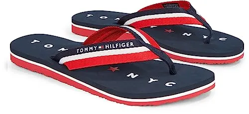 Tommy Hilfiger TOMMY LOVES NY BEACH SANDAL Flip-Flop Damen, Blau (MIDNIGHT) - Stylische Damen-Sandalen aus hochwertigem Polyester mit weichem Fußbett, ideal für Strandurlaub und Freizeitaktivitäten. Perfekte Passform und sportliches Design für jeden Sommer-Look.