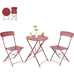 Bistrotisch 3-teilig mit Stühlen – Wetterfestes Balkonmöbel in Blau/Rot - Entdecke das 3-teilige Bistro-Set mit wetterfestem Design und ergonomischem Komfort. Ideal für Balkon und Terrasse – klappbar, stabil und pflegeleicht. Setze stilvolle Akzente in deinem Outdoor-Bereich!