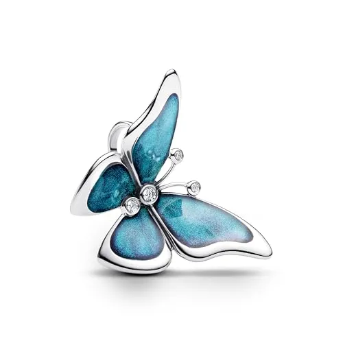 PANDORA Moments Großes Schmetterling Charm aus Sterling Silber - Bead Charm für Damen, aus Sterling Silber mit funkelnden Zirkonia und schillernder Emaille, inspiriert von der Schönheit des Schmetterlings – perfekt für deine Moments Armbänder.