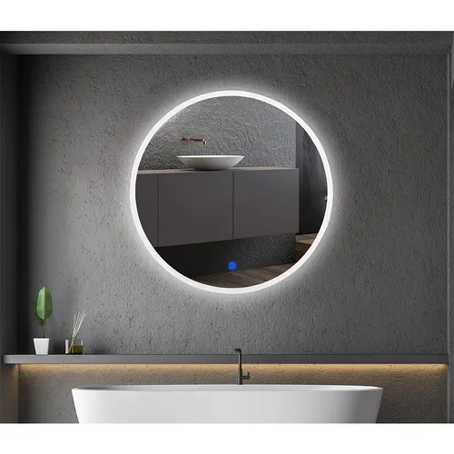 Runder LED Badspiegel Ø50cm mit Touchschalter - Badezimmerspiegel mit moderner LED-Technik, 1400lm Helligkeit und IP44 Schutzklasse für sichere Nutzung im Bad.