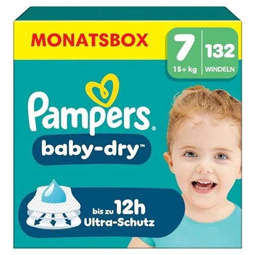 Pampers Nappies Size 7 - 132 Stück, 15 kg+ Baby-Dry - Einwegwindeln mit bis zu 100% Auslaufschutz, ideal für aktive Babys und sorgenfreie Nächte.