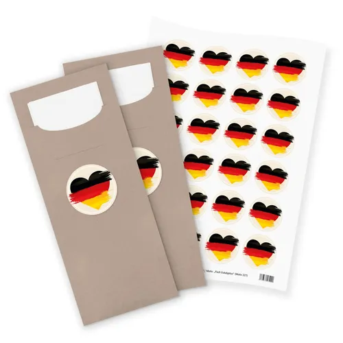 ITENGA 24x Bestecktaschen mit Servietten Sticker Herz Flagge DEUTSCHLAND Germany