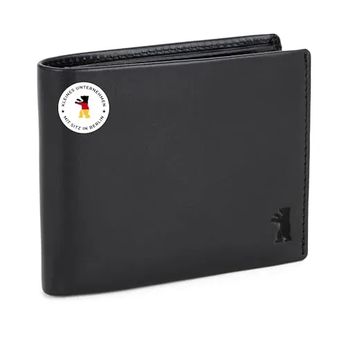 Berliner Bags Premium Geldbörse, Portmonee aus Leder, Geldbeutel mit TÜV-geprüftem RFID-Schutz und Ausweisfach, für Herren - Schwarz