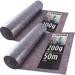 TECPO Malervlies 2x 50m Abdeckvlies, rutsch- und wasserfest - Lieferumfang: 2x TECPO Malervlies, 50m lang, 1m breit, 200g/m². Hochwertiger Schutz für Renovierungsprojekte mit rutschfester PE-Beschichtung. Langlebig, wasserdicht und wiederverwendbar aus 100% recycelten Fasern.