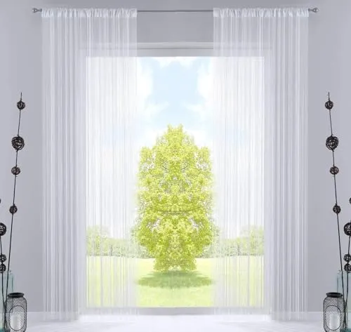 Fadengardine Weiß Lurex 2er Set, HxB 250x140 cm - Schiebevorhänge im 2er Set, ideal als Raumteiler. Die Fäden fallen elegant und sind einfach kürzbar für individuelle Fenstergrößen.