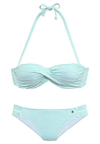 s.Oliver Damen Bikini Set Mint-White 36/B - Bikini-Set für Damen in trendigem Mint-White, bietet perfekten Sitz und hohen Tragekomfort für einen stylishen Auftritt am Strand.