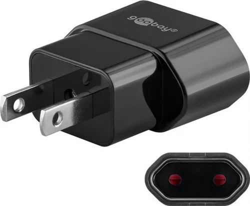 Reiseadapter Eurobuchse Typ C auf US/Japan-Stecker Typ A - Schwarz - Praktischer Reiseadapter für den Anschluss von Eurosteckern in den USA. Kompakt und zuverlässig, ideal für Reisen. Bitte beachten Sie: konvertiert keine Netzspannung!