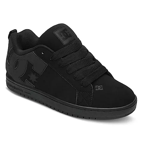 DC Shoes Court Grafik Herren Turnschuhe Schwarz – 42.5 EU - Stylische Sneaker für Herren mit robustem Leder-Obermaterial und Gummisohle. Ideal für den Alltag und sportliche Aktivitäten.