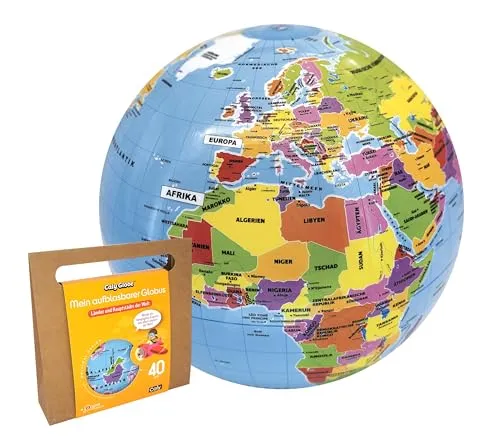 ORBIT Globes & Maps - Wasserball aufblasbar, großer Globus für Kinder, deutsch, Durchmesser 40cm, politisches Kartenbild, für Garten, Strand und Pool