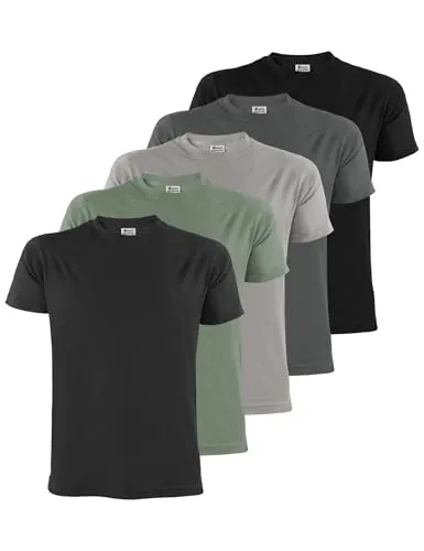 ALPIDEX Herren T-Shirts 5er Set Rundhals 100% Baumwolle Einfarbig Shirts Basic Shirt Kurzarm S M L XL XXL 3XL 4XL 5XL, Größe:M, Farbe:Storm
