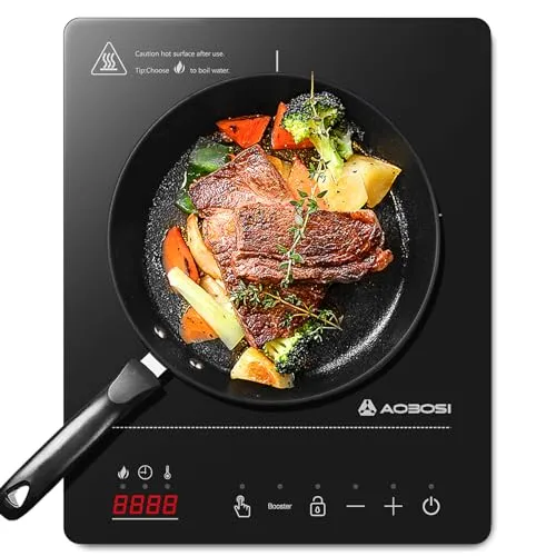 Aobosi Induktionskochfeld 1 Platte - Kochfelder mit 2000W Leistung und Booster-Funktion für schnelles Kochen. Kompakt, tragbar und ideal für Camping oder kleine Küchen.