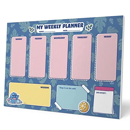 Grupo Erik Wochenplaner Block A4 Kalender Planer Disney Stitch - Tischplaner A4 - Tischkalender ohne Datum - Schreibtischunterlage Papier