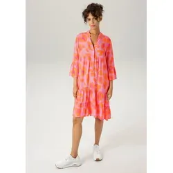 Aniston CASUAL Tunikakleid mit bunten Blüten - Modisches Tunika-Kleid in kniefreier Länge, aus 100% Viskose, mit einem farbenfrohen, grafischen Blumenprint – perfekt für einen lässigen Sommerlook.