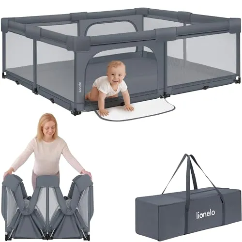 Lionelo Florence XL Easy Fold Laufstall 180 x 200 cm – Faltbar & Sicher - Der XL Laufstall bietet viel Platz für Spiel und Bewegung. Schnell auf- und abbaubar, ohne Montage. Atmungsaktives Netz für Sichtkontakt und zwei Eingänge mit Reißverschluss für einfachen Zugang.