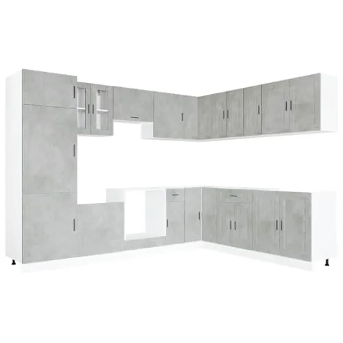 vidaXL 14-tlg. Küchenschrank-Set Porto Betongrau - Küchenunterschränke mit elegantem Design und viel Stauraum, aus robustem Holzwerkstoff, der gegen Feuchtigkeit und Rissbildung beständig ist. Verstellbare Füße ermöglichen eine individuelle Anpassung!