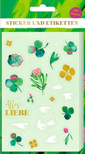 Stickerbogen mit 100 Stickern: All about green: Dekosticker für Erwachsene mit Goldfolie für Grußkarten, Planer und DIY-Projekte