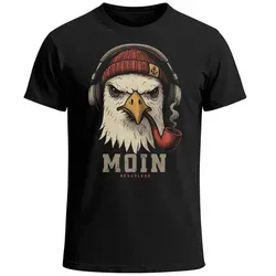 Neverless Print-Shirt Herren T-Shirt Moin Schriftzug Gorilla Möwe Musik Aufdruck Brustprint mit Print schwarz XL