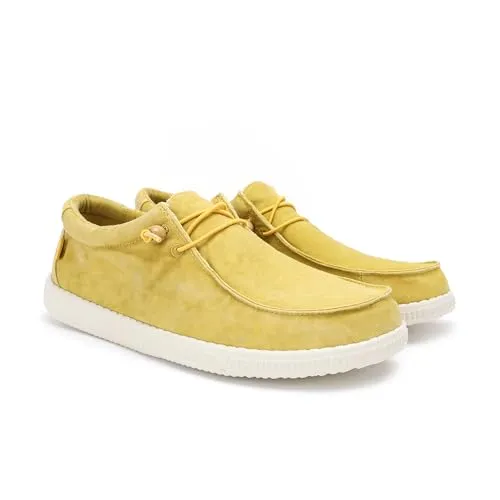 WALK IN PITAS | WP150 Washed | Herren Mokassins | Flache Slipper für Männer | Slip on Loafer | Sneakers | Schlupfschuhe | Freizeitschuhe | Walkinpitas Schuhe | Mostaza 44