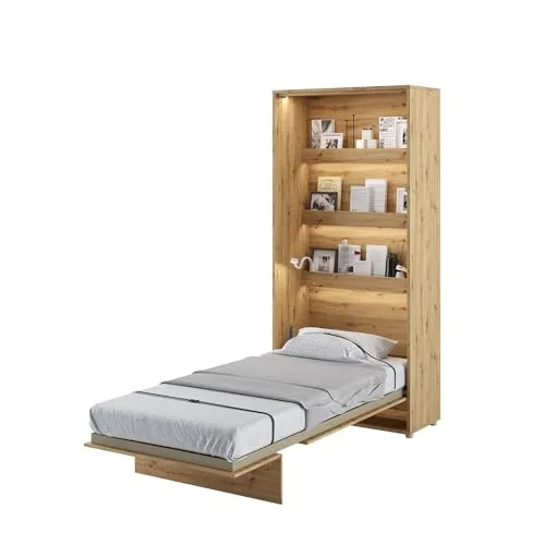 MEBLINI Schrankbett Bed Concept - Vertikales Klappbett mit Lattenrost - Platzsparendes Wandbett mit einem stabilen Metallrahmen und praktischem SOFT-CLOSE-System für müheloses Öffnen und Schließen. Ideal für kleine Räume.