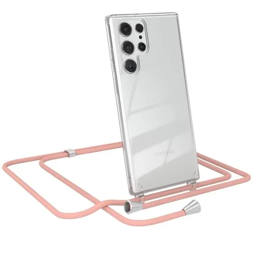EAZY CASE - Smartphone Necklace - kompatibel mit Samsung Galaxy S22 Ultra 5G, Tasche Schultertasche Crossbody Bag, Handyhülle zum Umhängeband Kordel in komplett Alt Rosa mit Endstücken in Silber