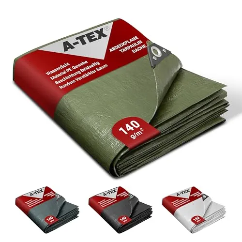 A-TEX® Abdeckplane 140 g/m² (Grün, 3 x 6 m) | Verschiedene Größen und Farben wählbar | Plane mit Ösen | Gewebeplane Gartenplane BAU Holzplane | wasserdicht | wasserfest | reißfest | UV-stabilisiert