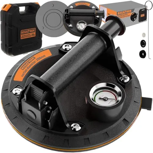 Starker Saugheber Vakuumheber mit Pumpe & Manometer 200 kg - Sandalen mit 200 kg Tragkraft, ideal für das sichere Transportieren empfindlicher Materialien. Ausgestattet mit Manometer für optimale Saugkraftkontrolle und robustem Koffer für einfachen Transport.