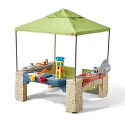 Ambia Garden Spielhaus Spielhaus Patio 16-Tlg., Blau, Grün, Mehrfarbig, Beige, Greige, Rotbraun, Kunststoff, Textil, 132.8x152.4x137.16 cm, EN 71, Outdoor Spielzeug, Spielhäuser