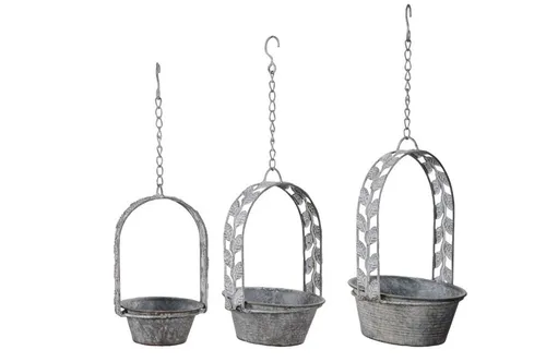 finehomegarden Blumenampel 3er Set - Hängende Pflanzgefäße aus Metall - Dekohänger für drinnen und draußen, ideal für Hängepflanzen und als stilvolle Vogeltränke. Das graue Metall-Design bringt frisches Grün in jeden Raum.