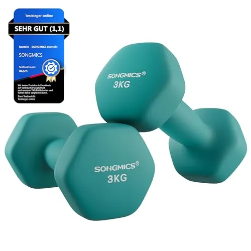 SONGMICS Kurzhanteln Set 2 Stück 2x3 kg Hanteln Kurzhanteln Hexagon Neopren Beschichtung für Krafttraining Training Fitness Home Aquamarin SYL906Q01