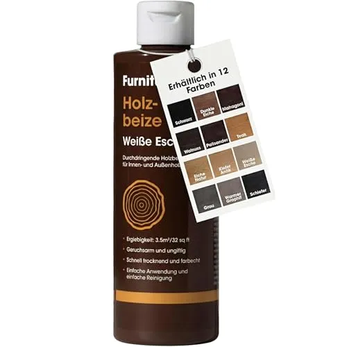 Furniture Clinic Holzbeize und Holzlasur (Weiße Esche). Ungiftig. Hochkonzentrierte Holzbeize. Schnelltrocknend. Beize für alle Holzarten im Innen und Außenbereich 250 ml