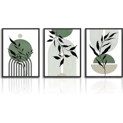 Dazzlewall Salbei Grün Boho Wandbilder 3er Set - Stilvolle Wandbilder im Boho-Design: 3er Set, 30x40 cm, ideal für verschiedene Deko-Stile. Hochwertiger Druck auf dickem Gewebe sorgt für klare Details und edlen Look, perfekt für Ihr Zuhause oder als Geschenk.